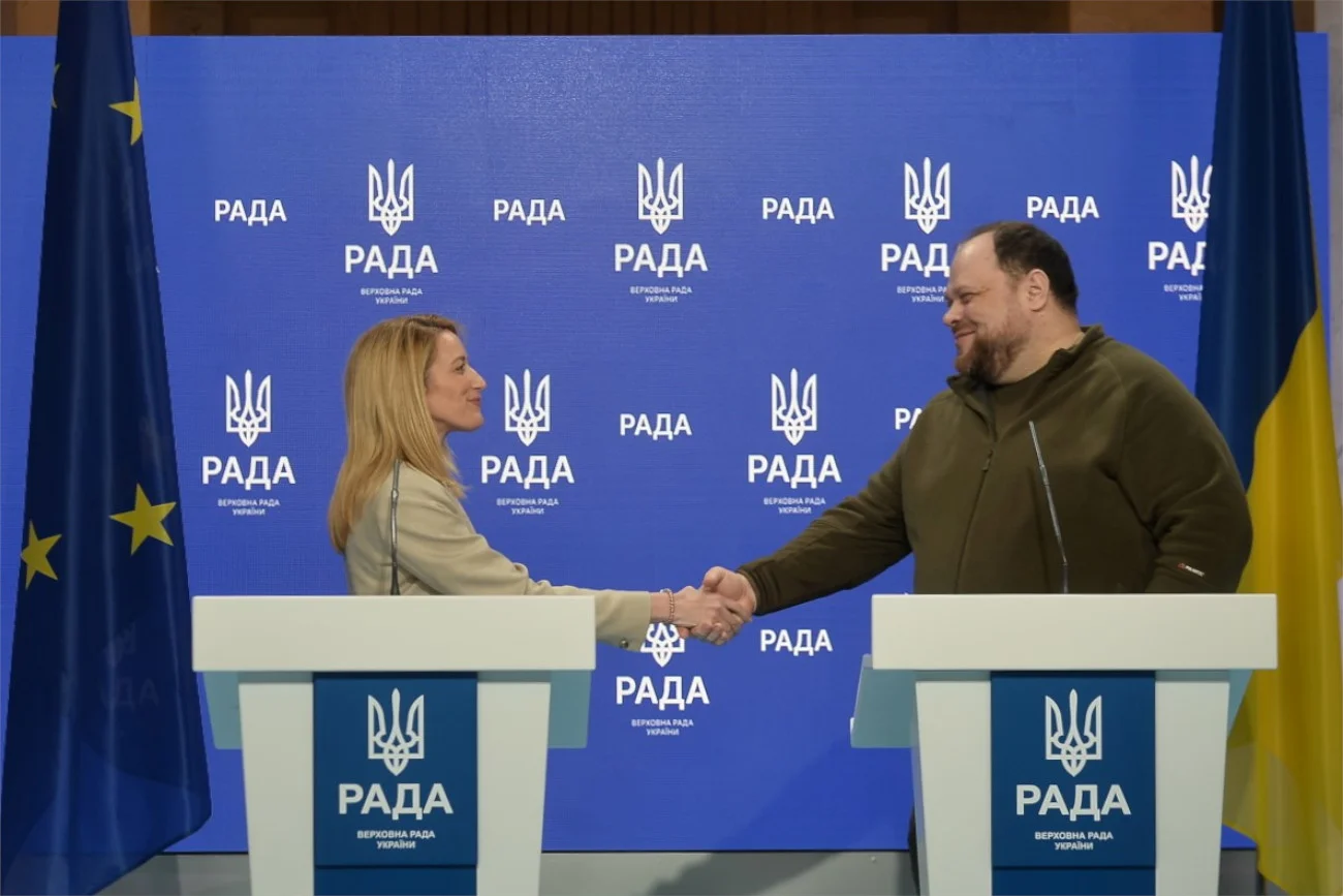 Roberta Metsola i Rusłan Stefanczuk