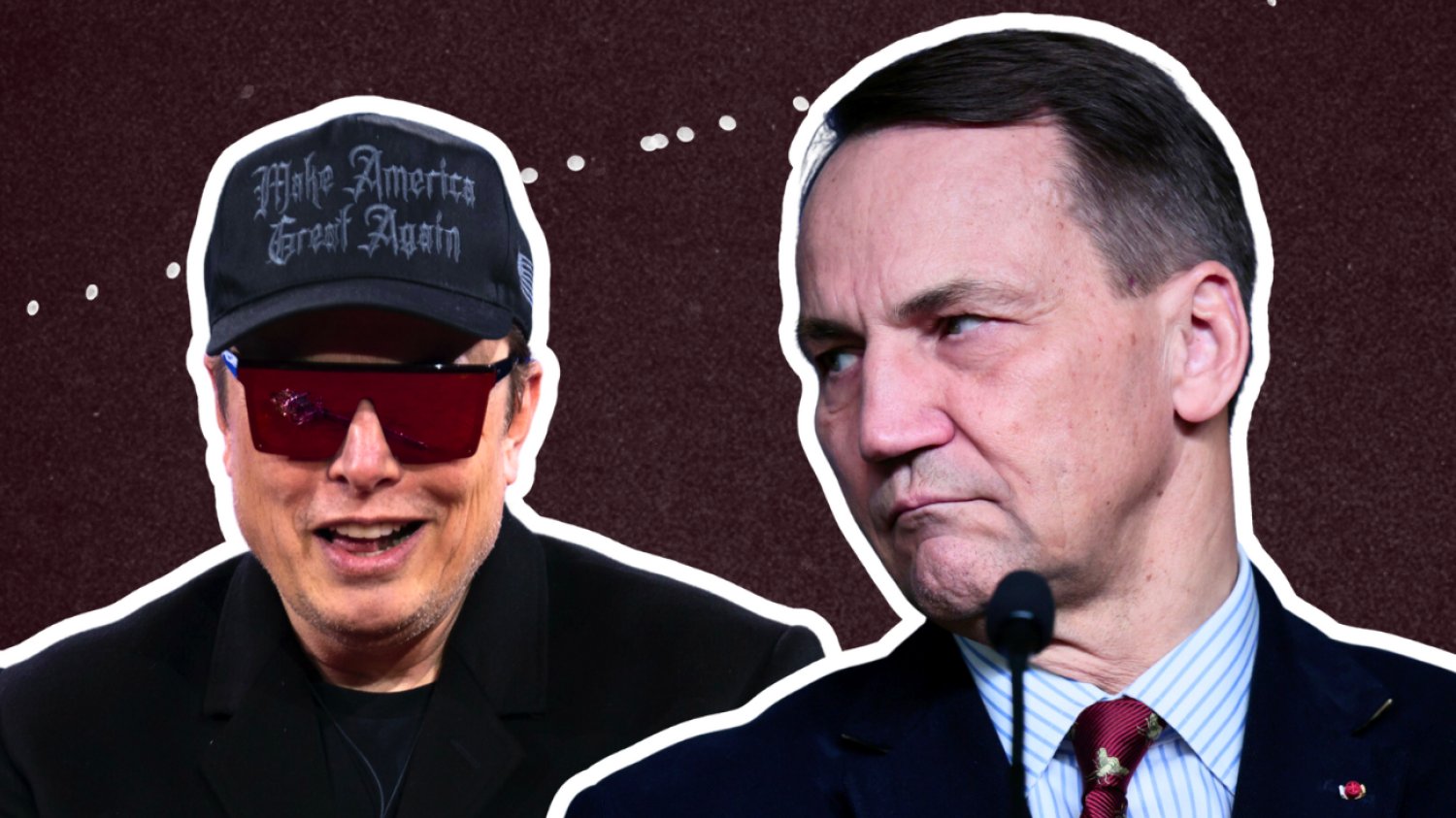 Elon Musk odpowiada Radosławowi Sikorskiemu Elon Musk i Radosław Sikorski na tle Starlinków