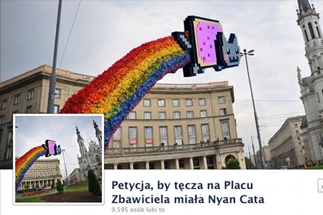 Profil "Petycja, by tęcza na Placu Zbawiciela miała Nyan Cata" zdobył na Facebooku ponad 9 500 "polubień"