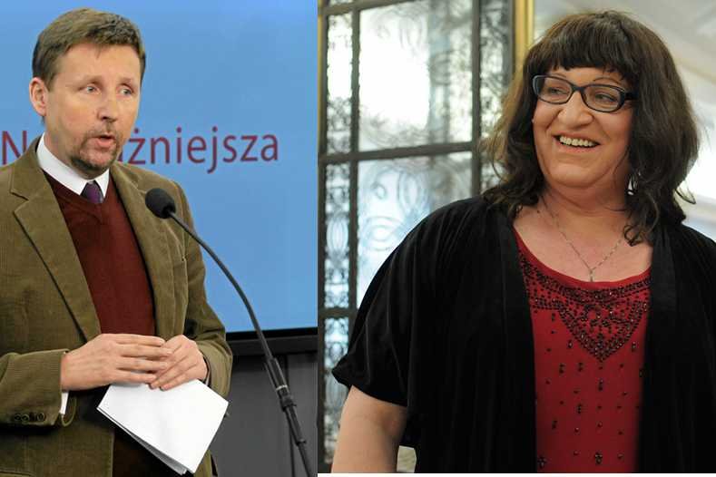 Z lewej europoseł PJN Marek Migalski, z prawej posłanka Ruchu Palikota Anna Grodzka