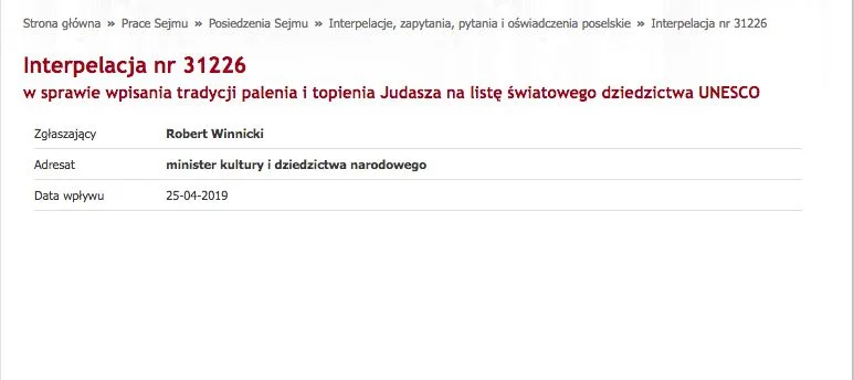 Interpelacja złożona przez Roberta Winnickiego.