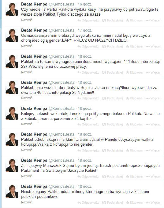 Beata Kempa atakuje Palikota na Twitterze