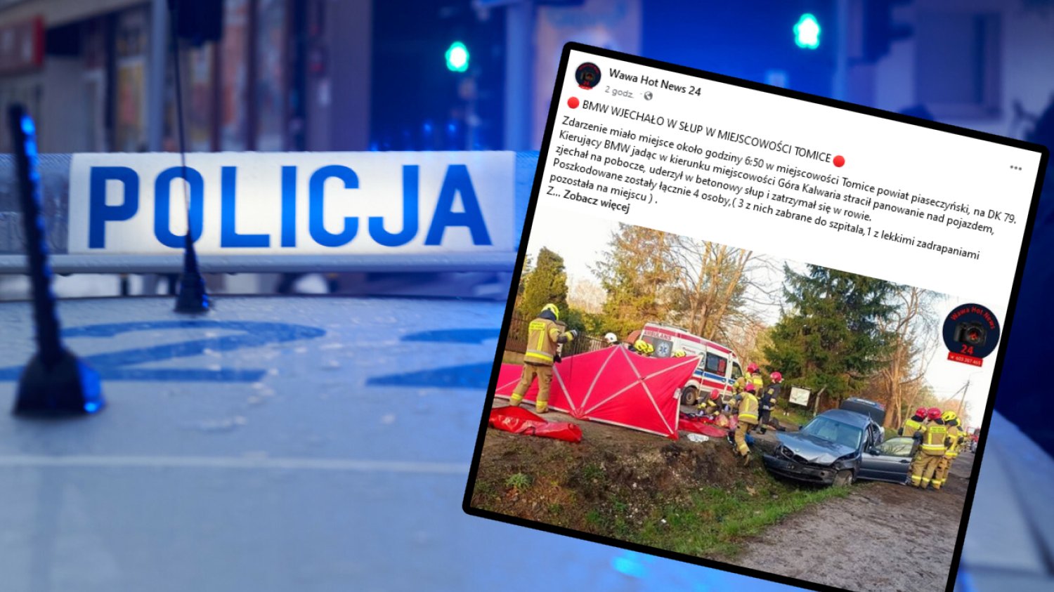 Wypadek BMW pod Piasecznem. Pijany kierowca uderzył w betonowy słup