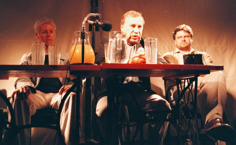 Abel Korzeniowski (po lewej) i Jerzy Stuhr podczas Lata Filmowego w Kazimierzu, 2000 r.