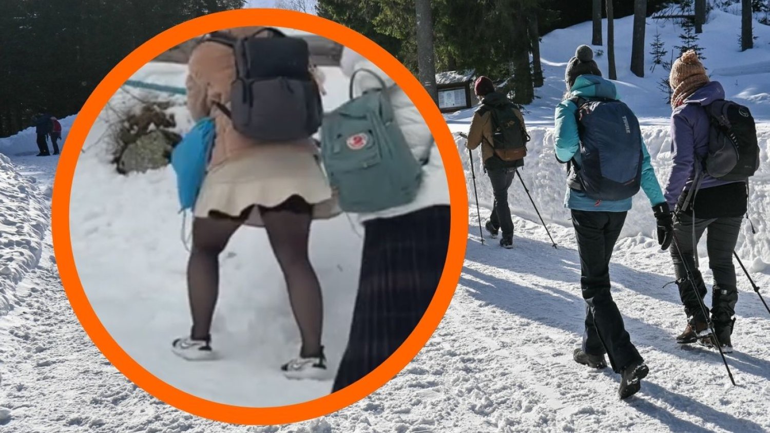 Turystka w spódnicy i tenisówkach nad Morskim Okiem