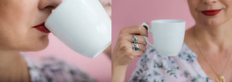 OH! my Lips nie zostawia śladów na krawędziach szklanek czy filiżanek - test zdała nawet biała porcelana.