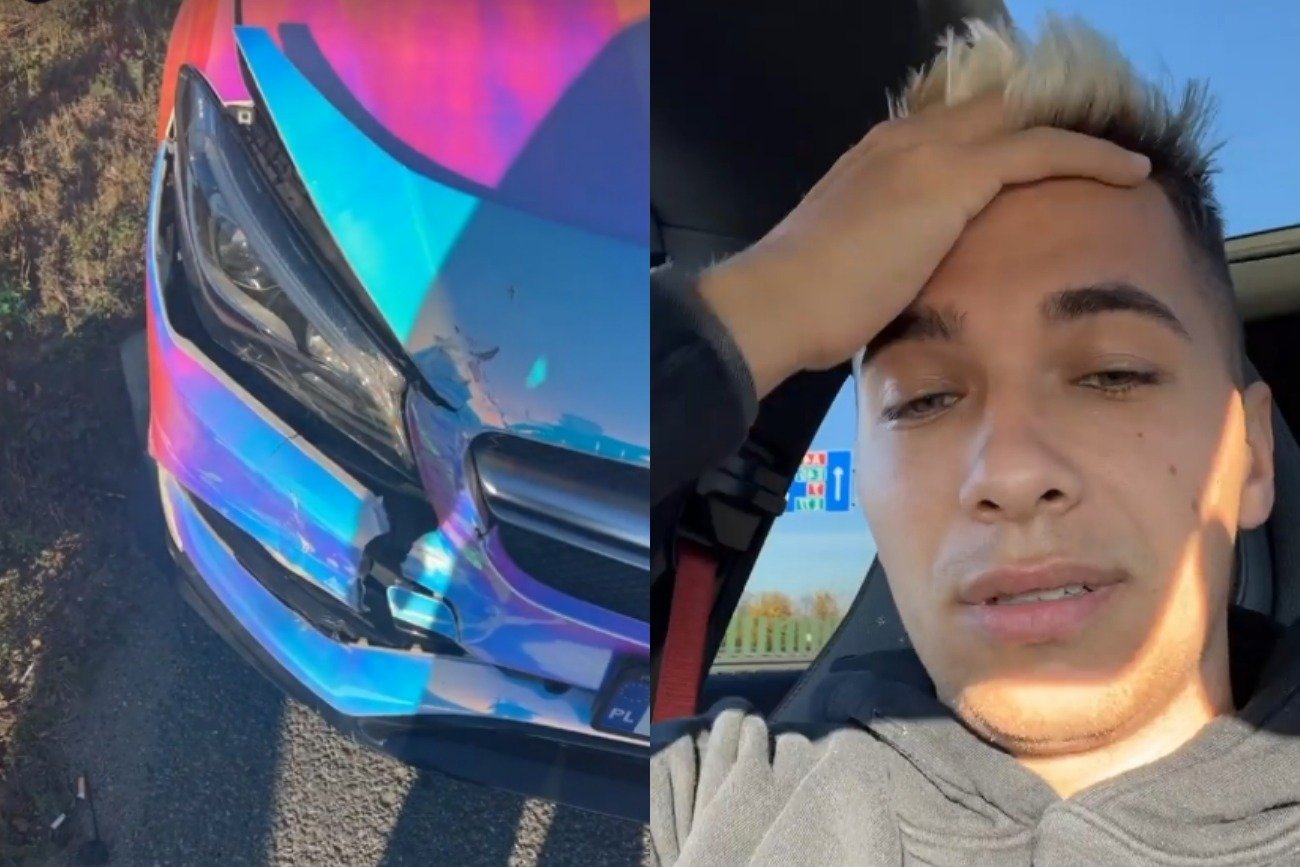 Friz ma zniszczone auto po stłuczce.