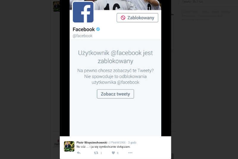 Prawica blokuje konto Facebooka na Twitterze.