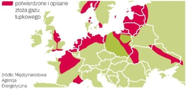 dane na temat złóż gazu łupkowego