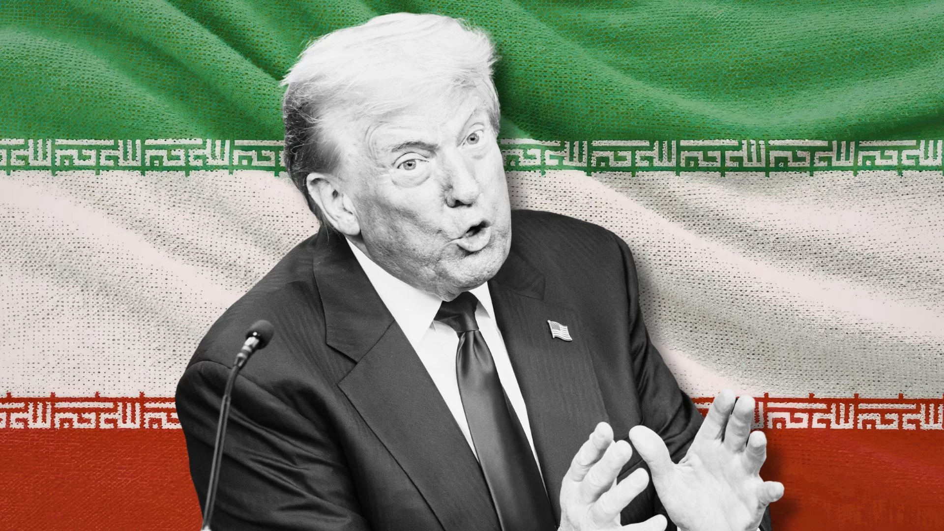 Donald Trump na tle flagi Iranu