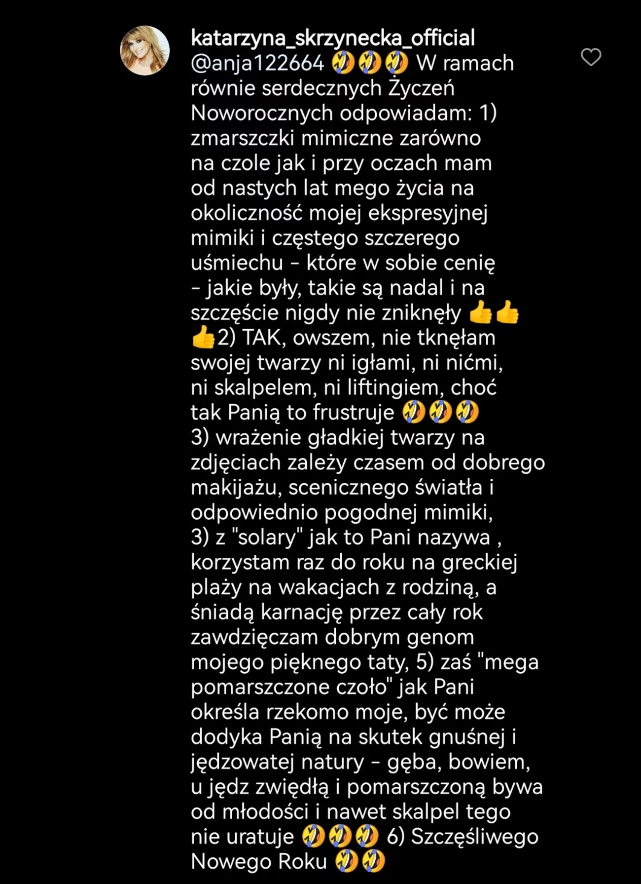 Katarzyna Skrzynecka tłumaczy się z gładkiej twarzy. "Nie tknęłam igłami"