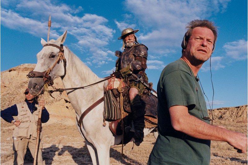 Jean Rochefort jako Don Kichot i Terry Gilliam na planie "Człowieka, który zabił Don Kichota"