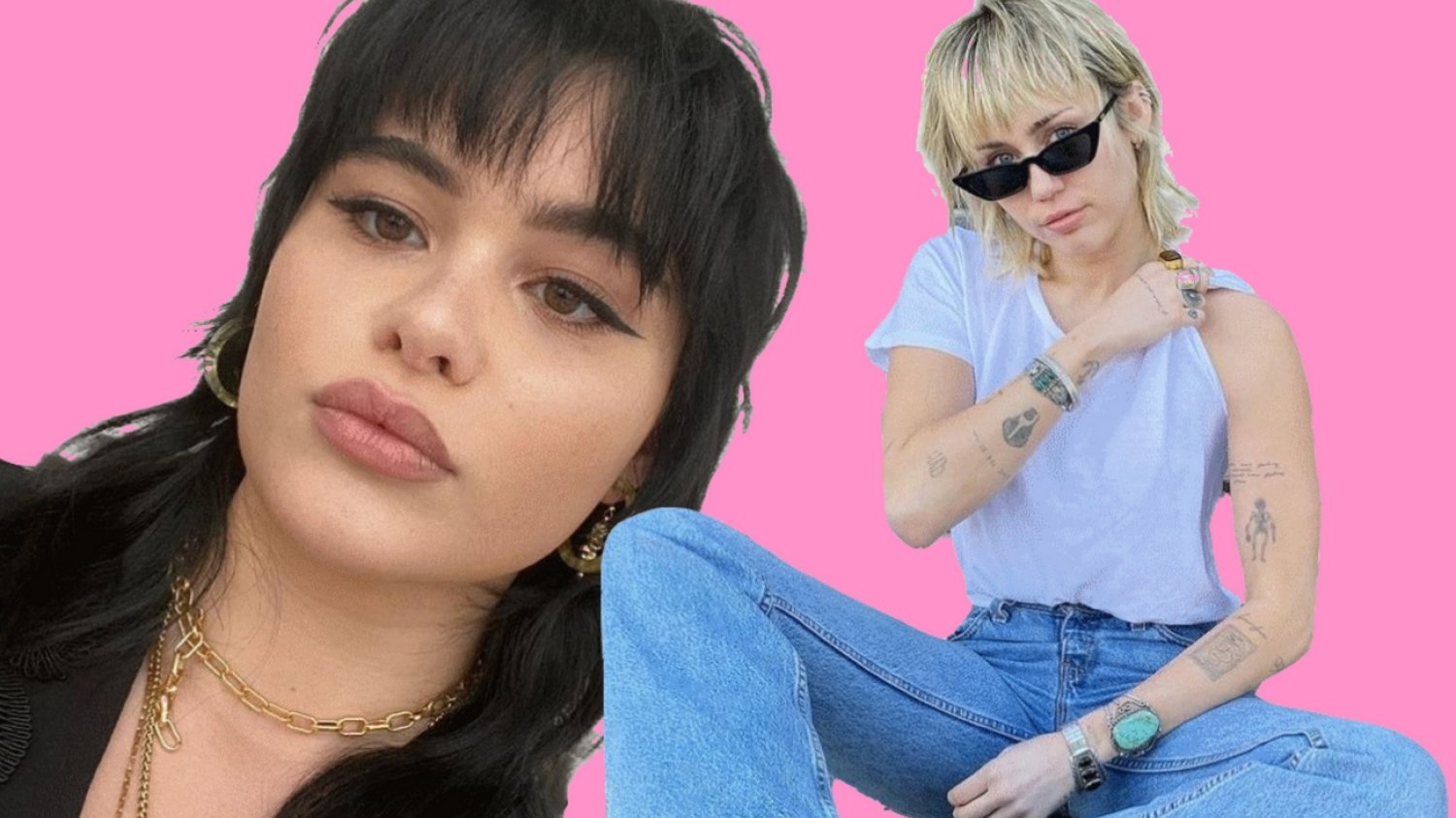 Barbie Ferreira i Miley Cyrus w fryzurze mullet.