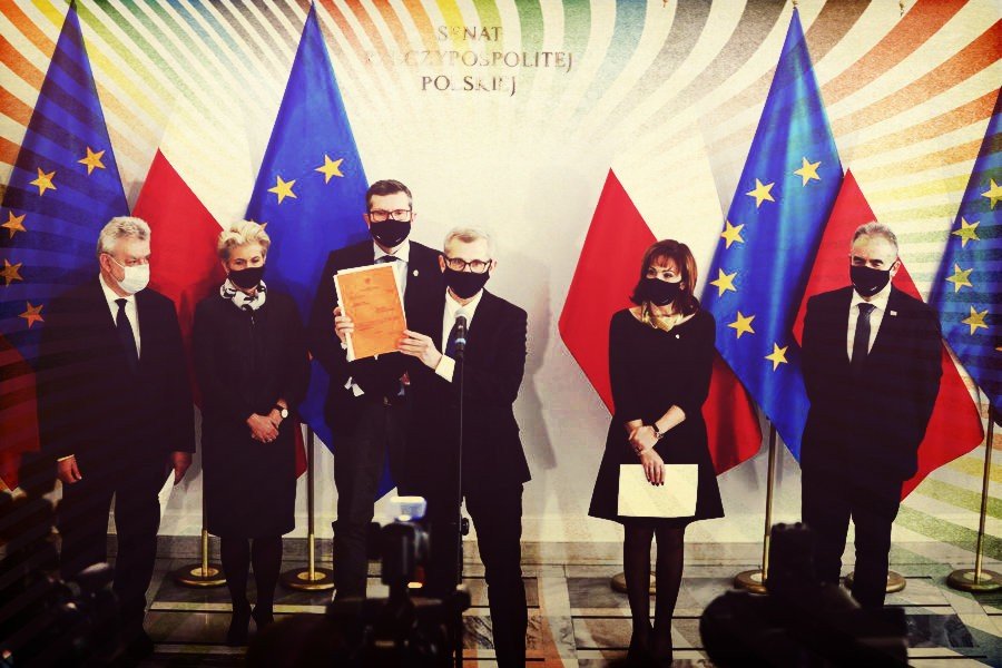 Politycy opozycji w Senacie. W USA siły połączyły różne środowiska – także opozycja uliczna, organizacje pozarządowe, ekspertki i eksperci.