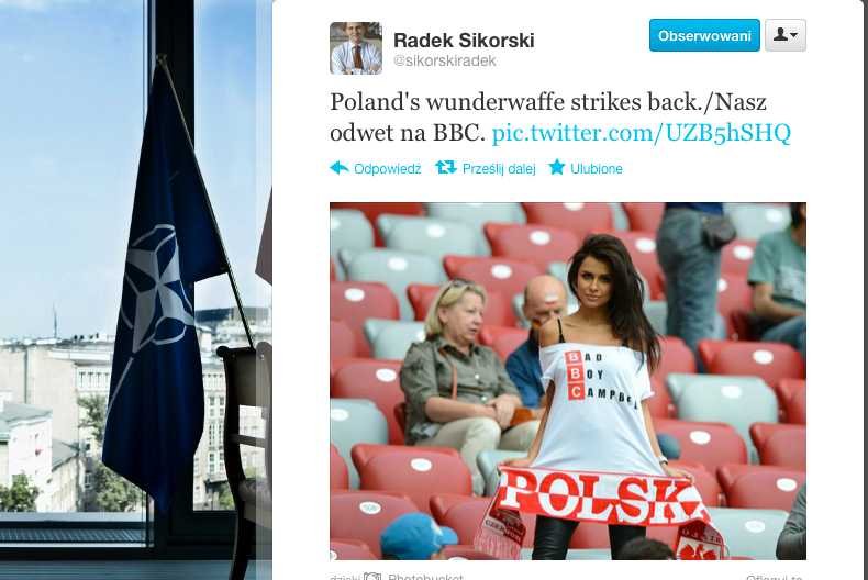 Minister spraw zagranicznych Radosław Sikorski uważa, że Natalia Siwiec to "polska wunderwaffe"