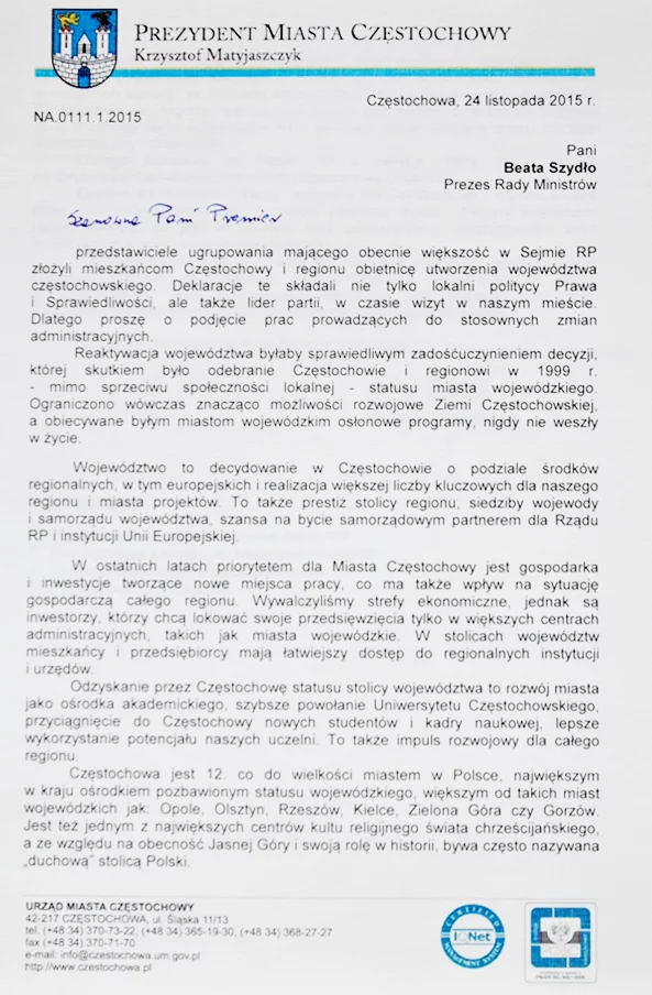 Fragment listu prezydenta do premier