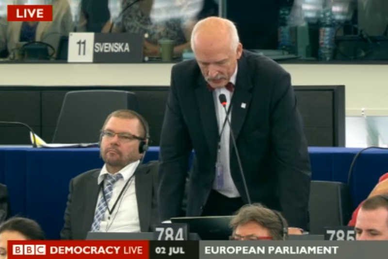 Janusz Korwin-Mikke ma za sobą pierwsze wystąpienie w Parlamencie Europejskim.