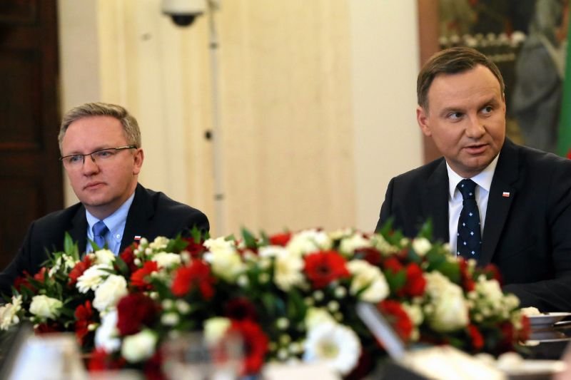 Krzysztof Szczerski i Andrzej Duda podczas spotkania z Prezydium.