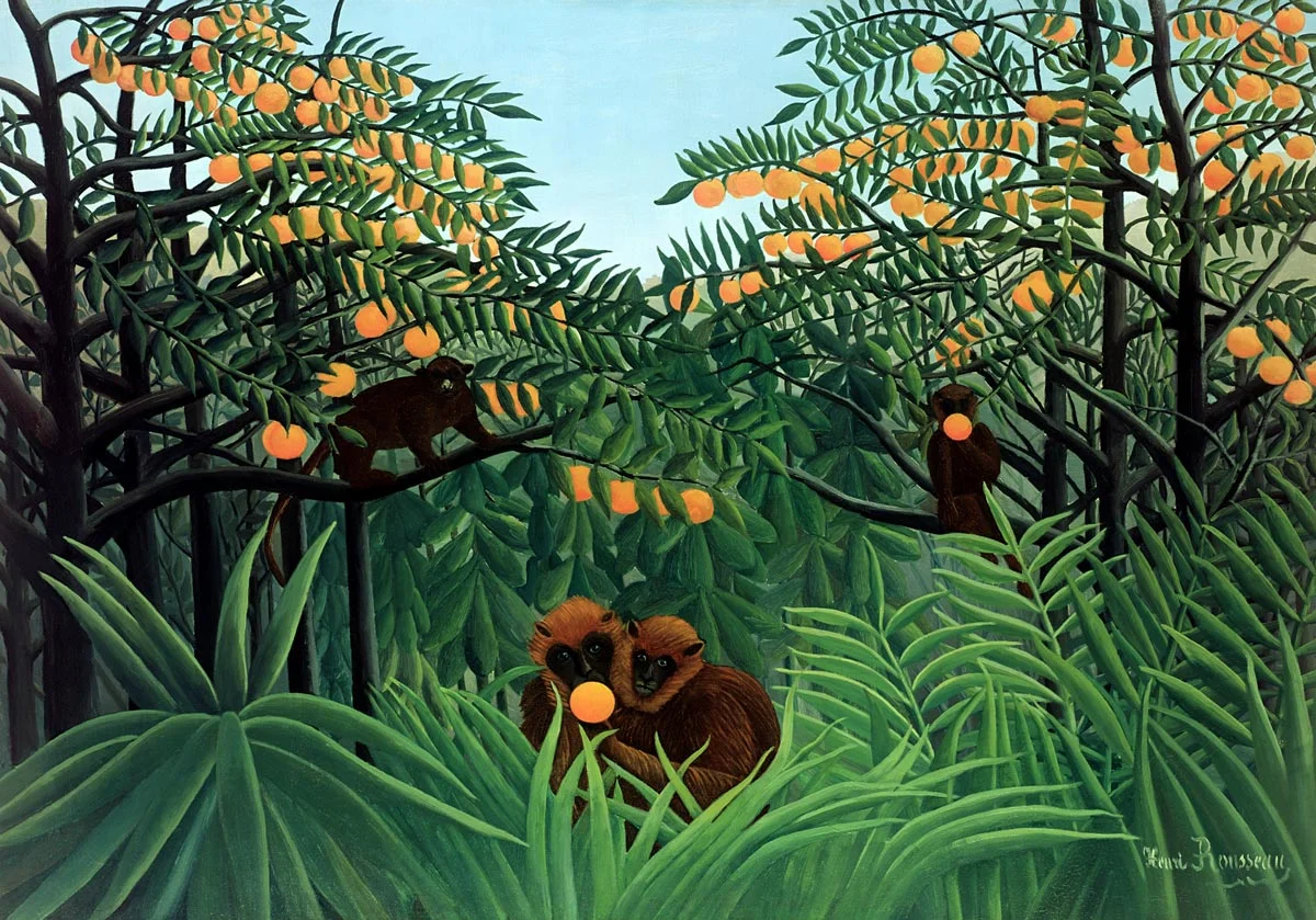 „Apes in the Orange Grove” Henriego Rousseau, francuskiego malarza naiwnego
