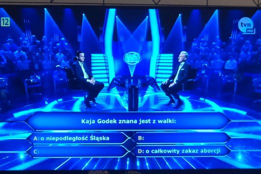 Pytanie o Kaję Godek sprawiło uczestnikowi "Milionerów" mnóstwo trudności.
