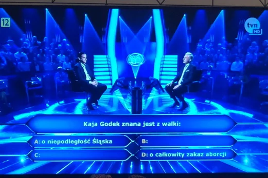 Pytanie o Kaję Godek sprawiło uczestnikowi "Milionerów" mnóstwo trudności.