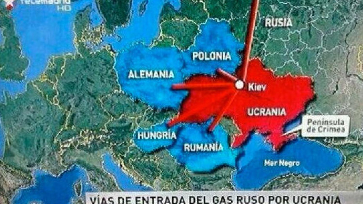 Taką mapę zademonstrowała widzom hiszpańska stacja Telemadrid.