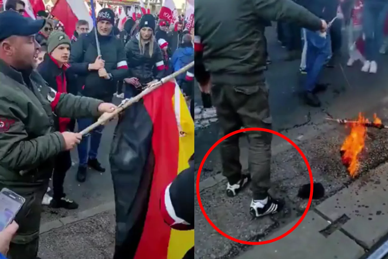 Podpalacz flagi Niemiec z Marszu Niepodległości 2021 miał na tę imprezę przyszedł w butach słynnej niemieckiej marki Adidas. Podpalacz flagi Niemiec z Marszu Niepodległości 2021 miał na tę imprezę przyszedł w butach słynnej niemieckiej marki Adidas.