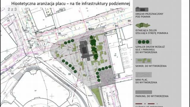 W centralnym punkcie placu znajdzie się pomnik. Będą także drzewa i krzewy.