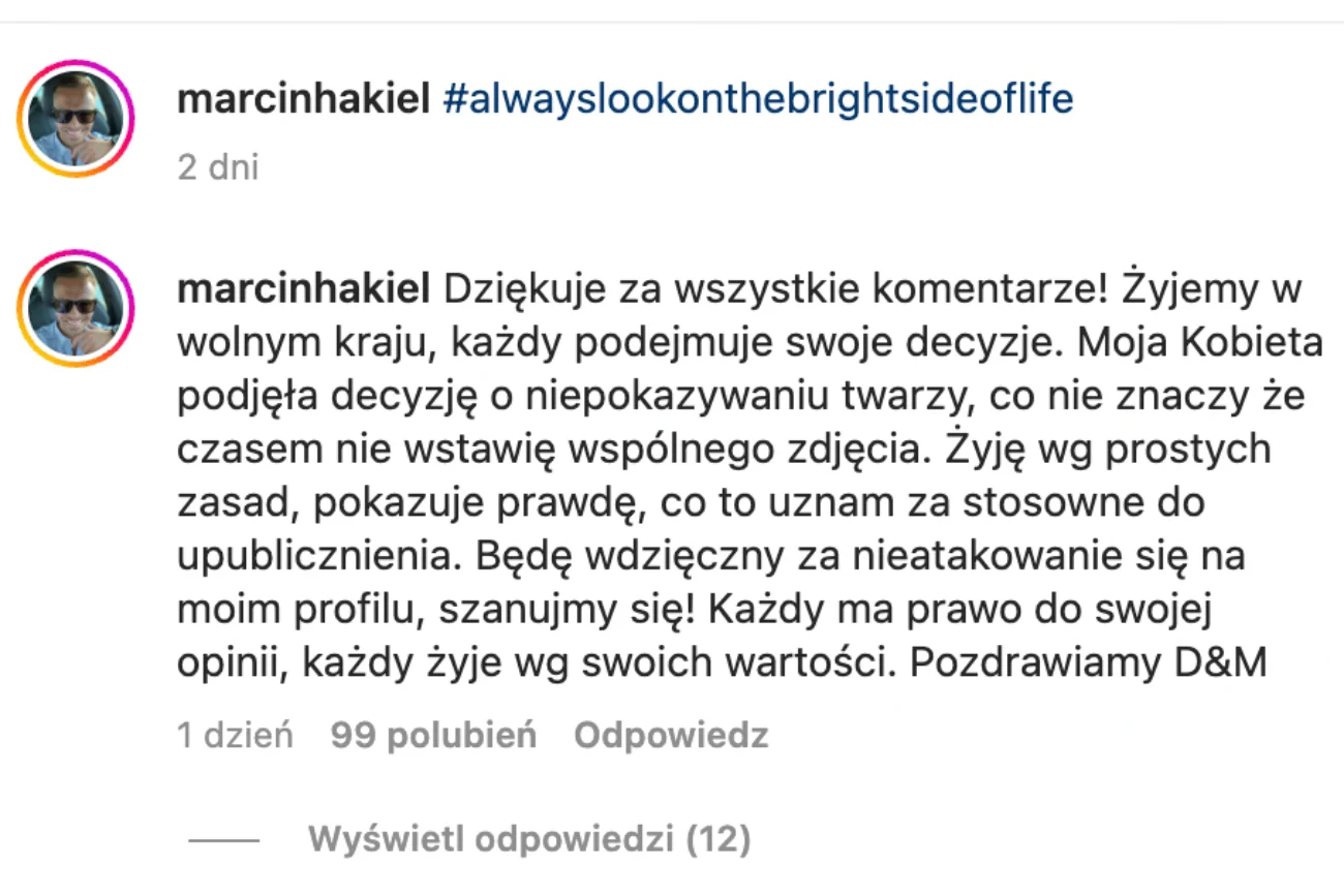 Marcin Hakiel przekazał fanom wiadomość od swojej partnerki