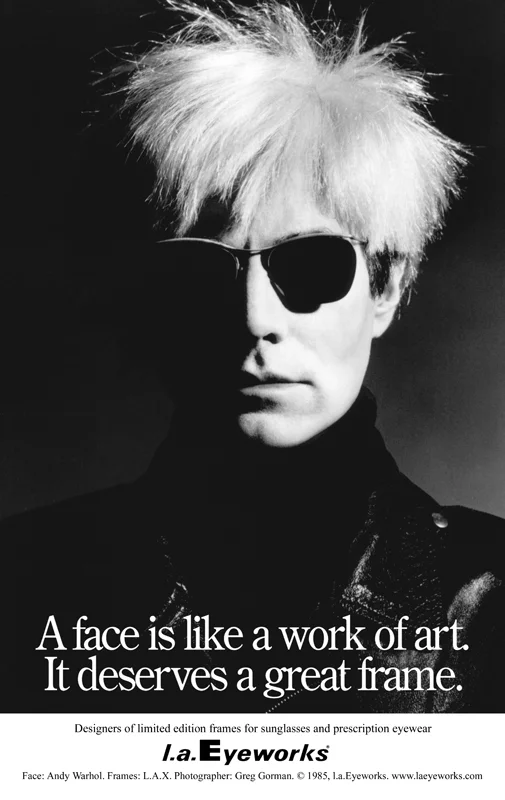 Andy Warhol w kampanii l.a.Eyeworks. Fot. Greg Gorman, 1985