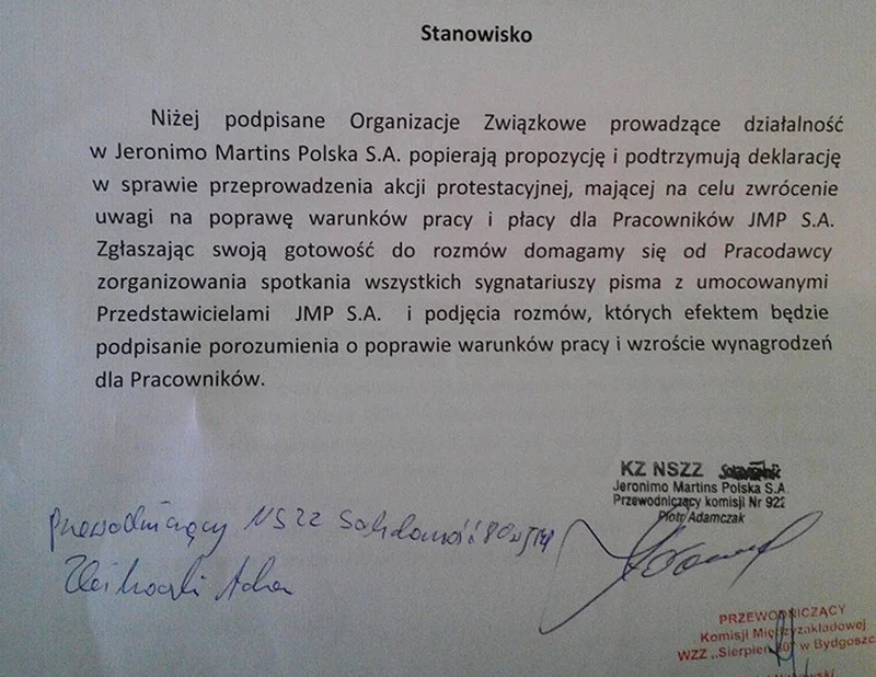Trzy związki zawodowe podpisały się pod akcją protestacyjną.