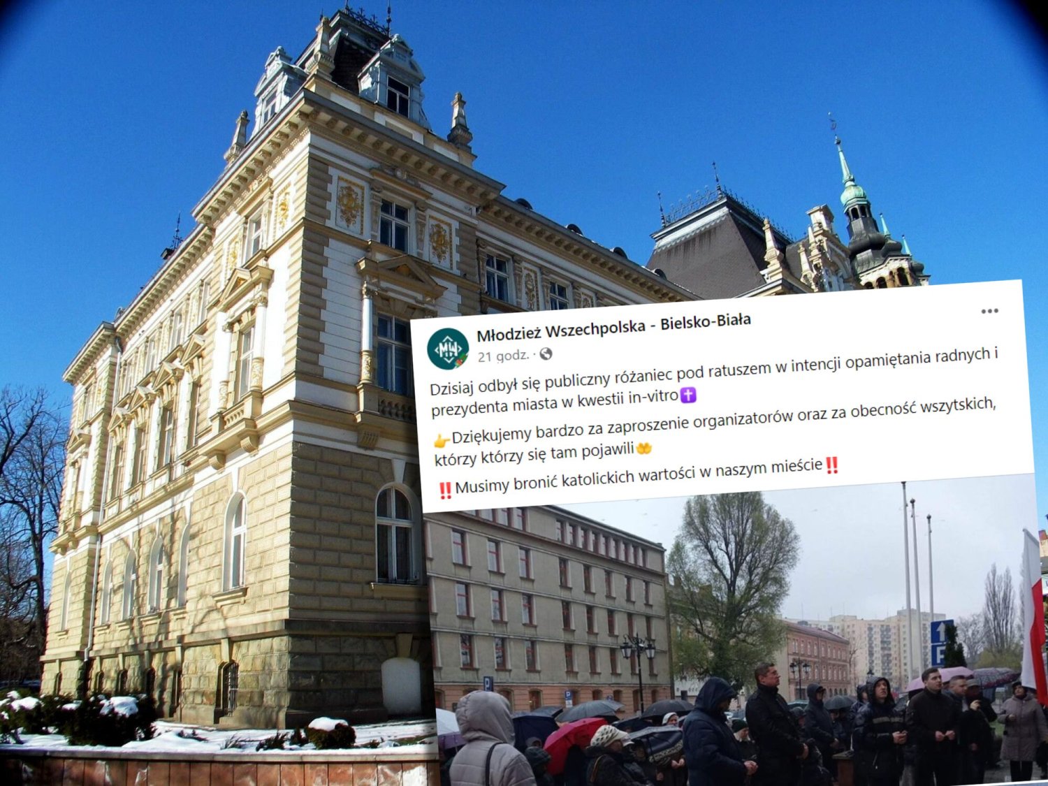 Młodzież Wszechpolska odmawiała różaniec przed ratuszem w Bielsko-Białej