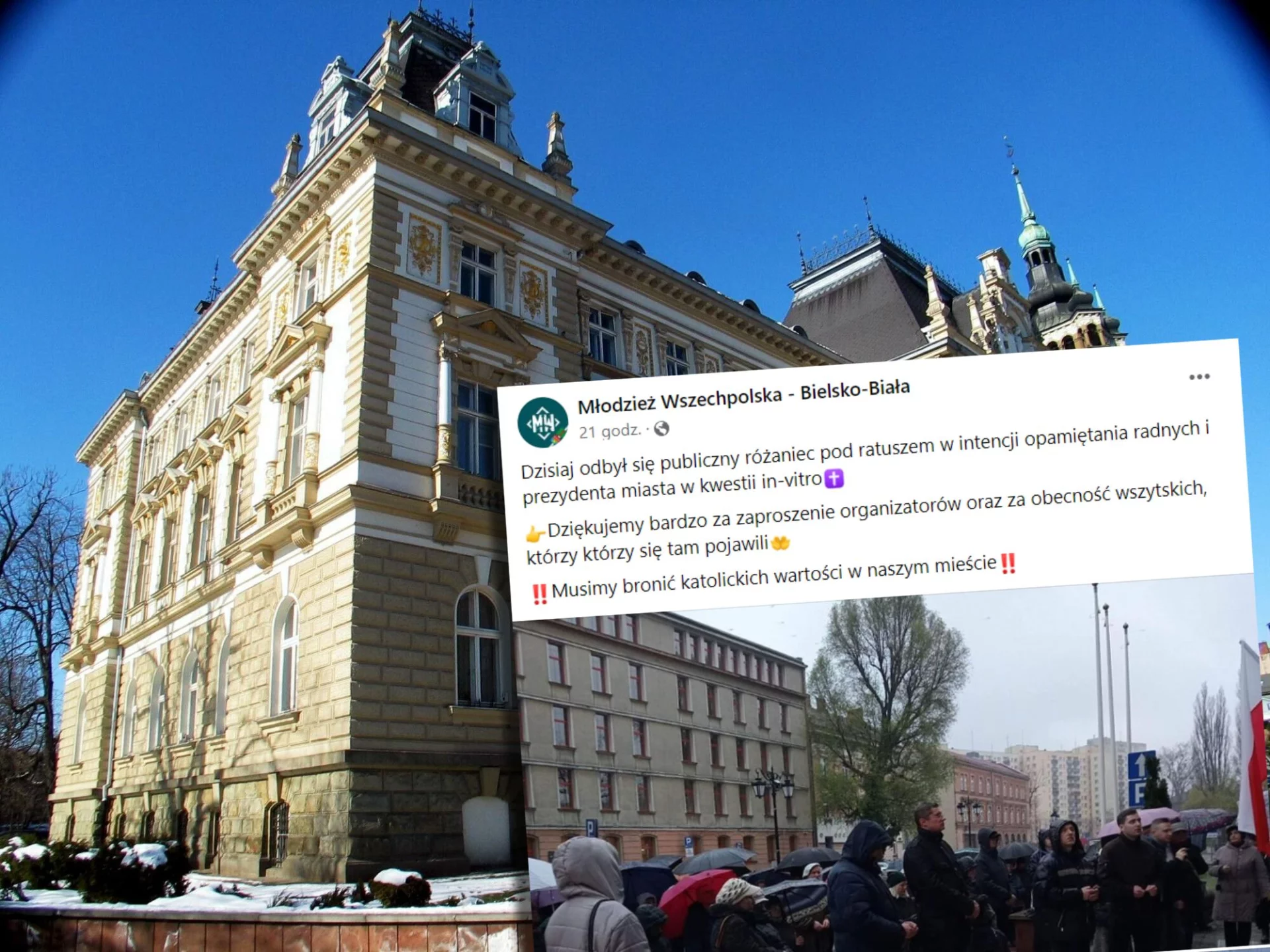 Młodzież Wszechpolska odmawiała różaniec przed ratuszem w Bielsko-Białej