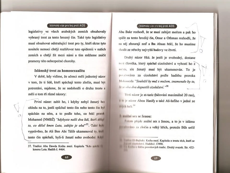 Fragment książki przedstawiający poglądy islamu na temat kar za homoseksualizm.
