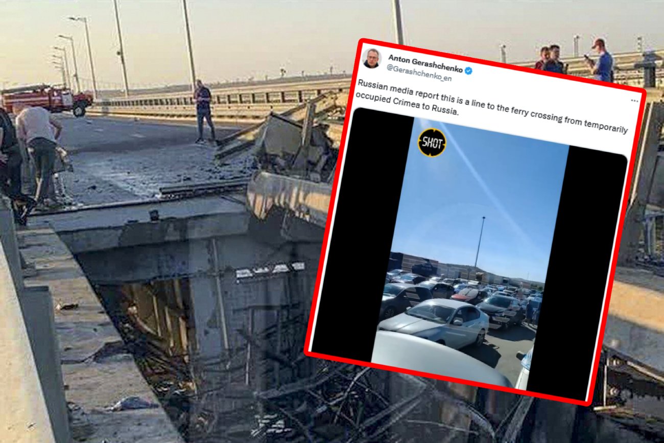 Potężne kolejki przed przeprawą promową po wysadzeniu mostu Krymskiego