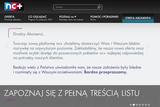 Strona główna platformy nc+