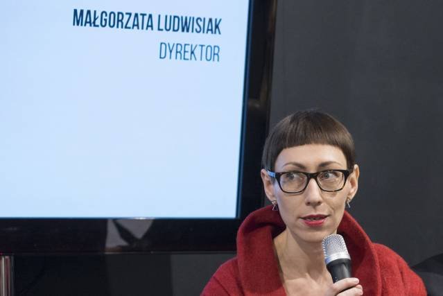 Małgorzata Ludwisiak, dyrektor CSW w Warszawie podczas konferencji prasowej
