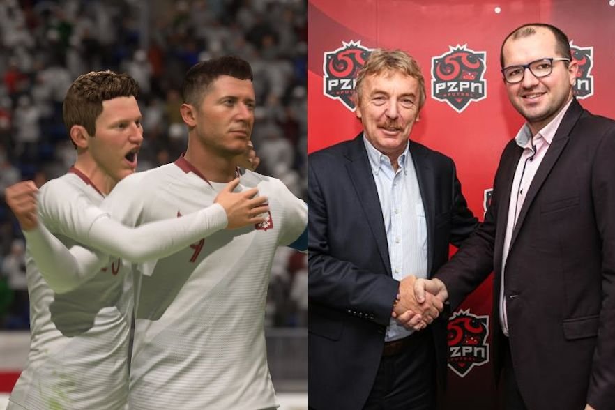 Prezes PZPN Zbigniew Boniek i selekcjoner polskiej reprezentacji w eFutbolu Jarosław "Rdk" Radzio
