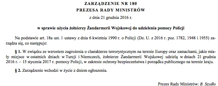 Zarządzenie użycia żołnierzy Żandarmerii Wojskowej do udzielenia pomocy Policji