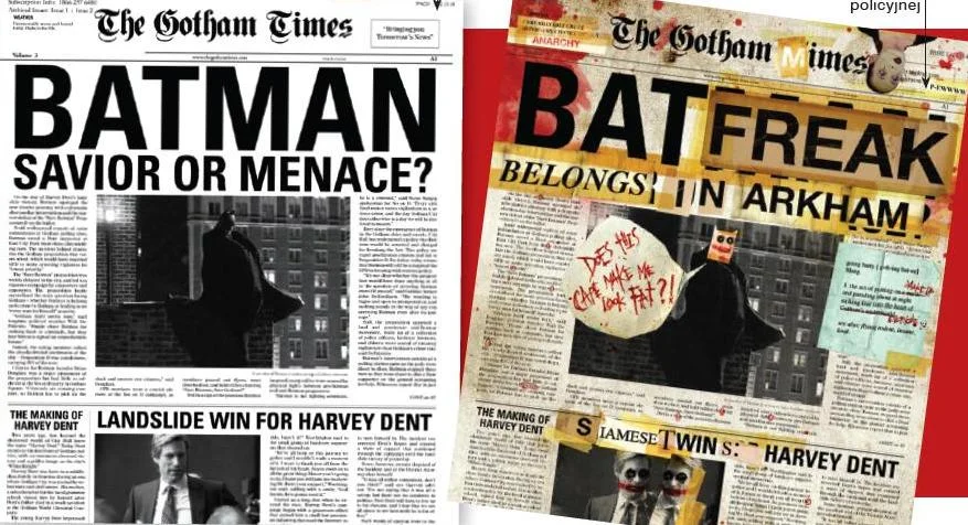 "The Gotham Times" oraz "The HaHaHa Times", czyli wersja przerobiona przez Jokera.
