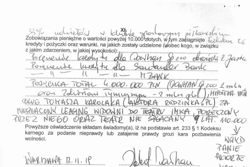 Senator Dowhan wpisał do oświadczenia majątkowego widownię teatru należącą do Tomasza Karolaka.