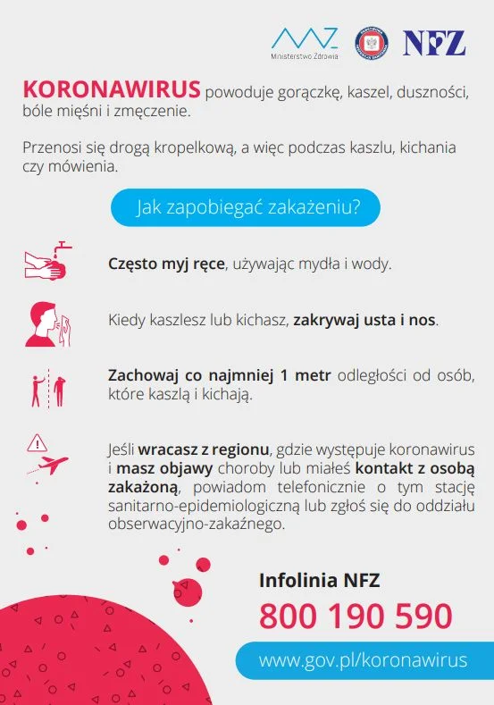 Infografika przygotowana przez resort zdrowia z powodu zagrożenia koronawirusem.