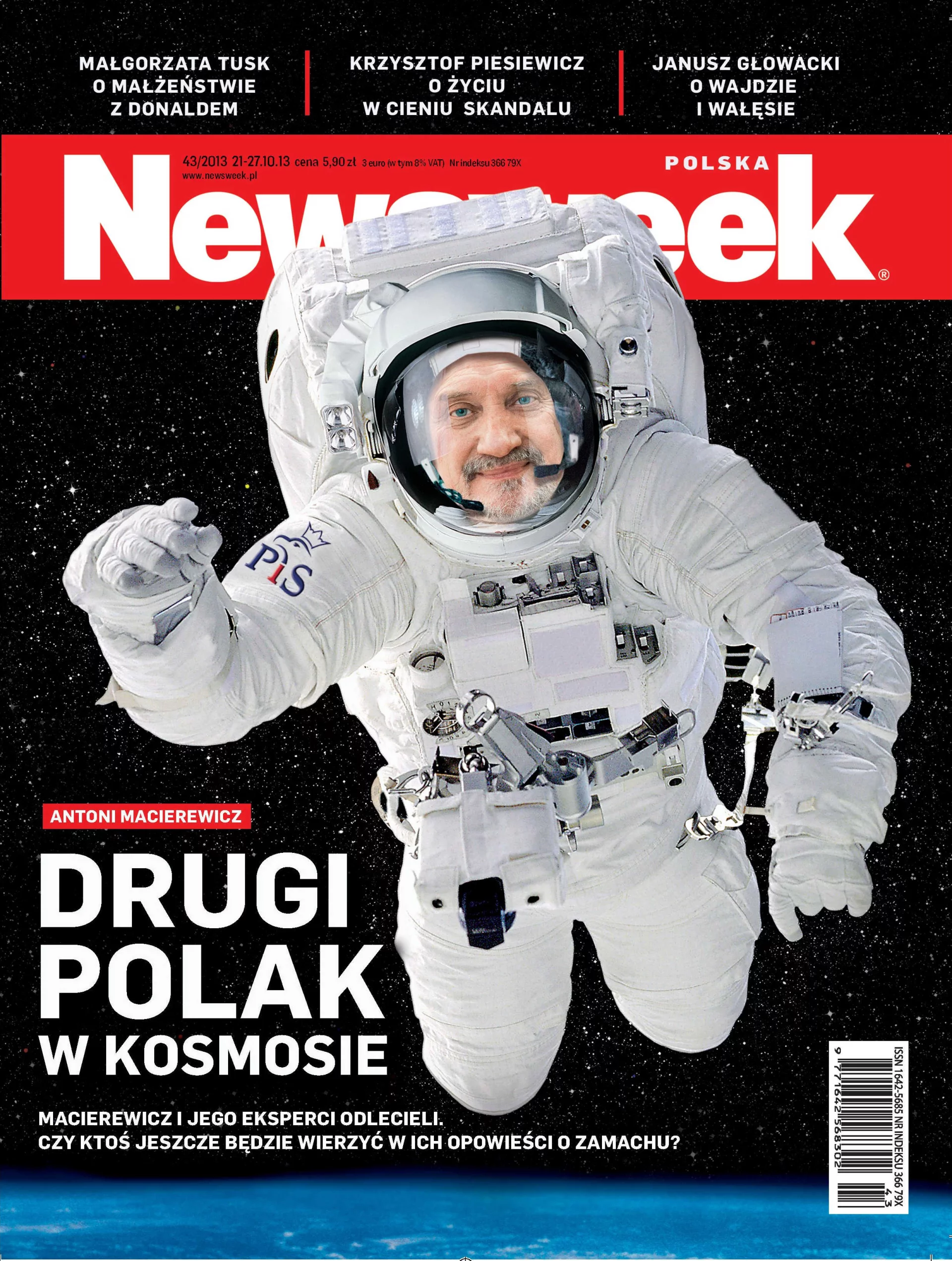 Okładka "Newsweeka" przedstawiająca Antoniego Macierewicza w kosmosie.