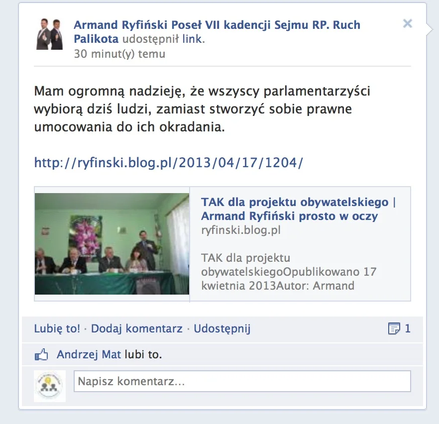Jednym z najbardziej aktywnych posłów wspierających postulaty działkowców jest Armand Ryfiński z RP.