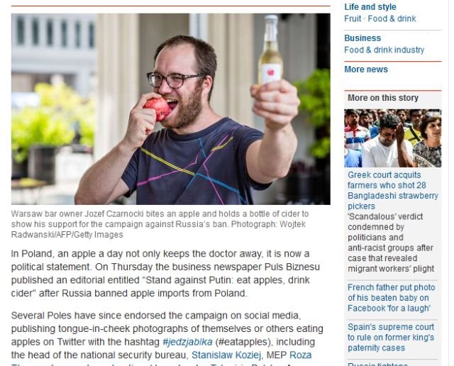 Artykuł o #jedzjablka w The Guardian