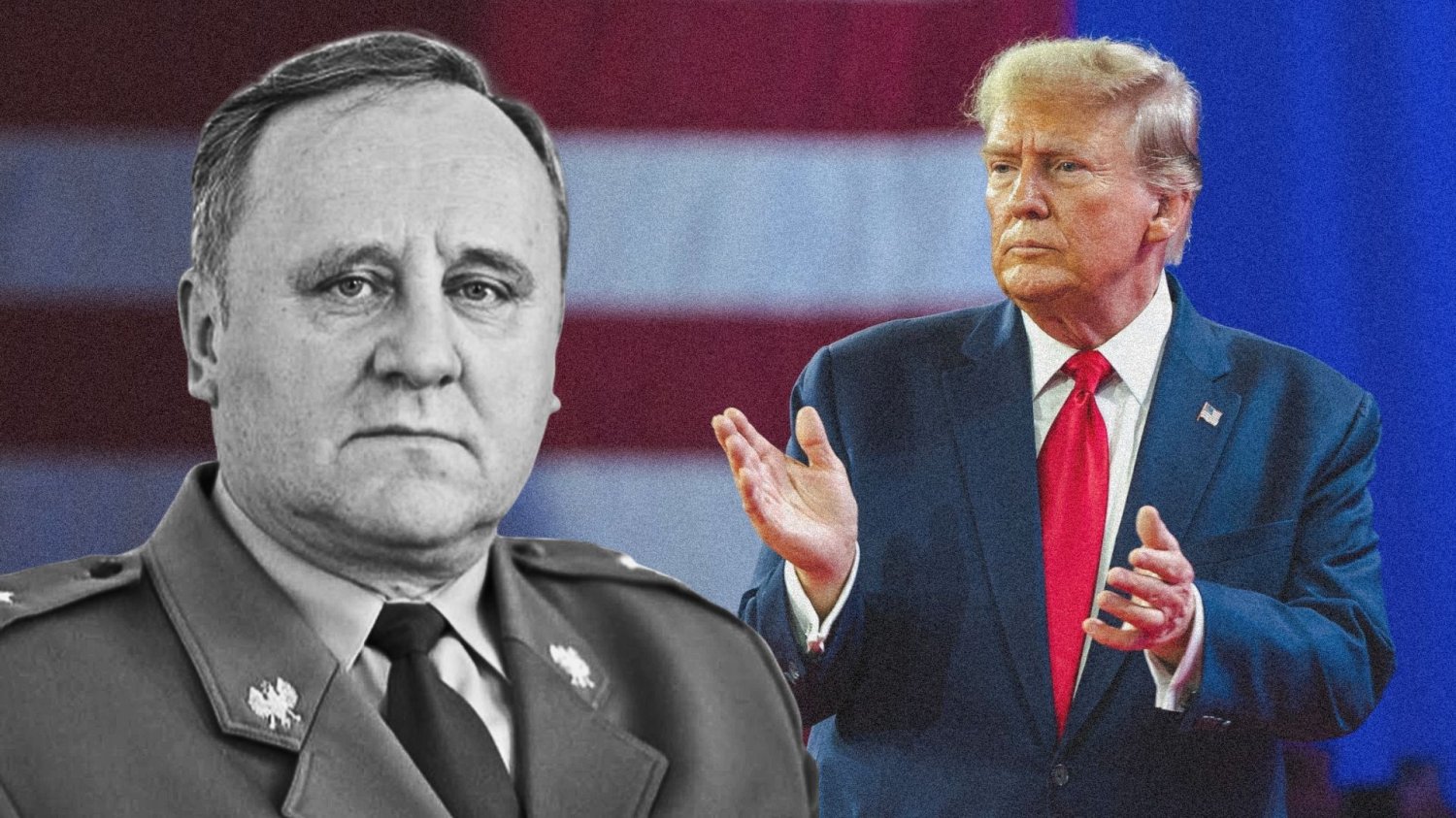 Gen. Pacek w naTemat o "zbędnych sojusznikach NATO". Powinni to pokazać Trumpowi Gen. dyw. Bogusław Pacek i Donald Trump na tle flagi USA