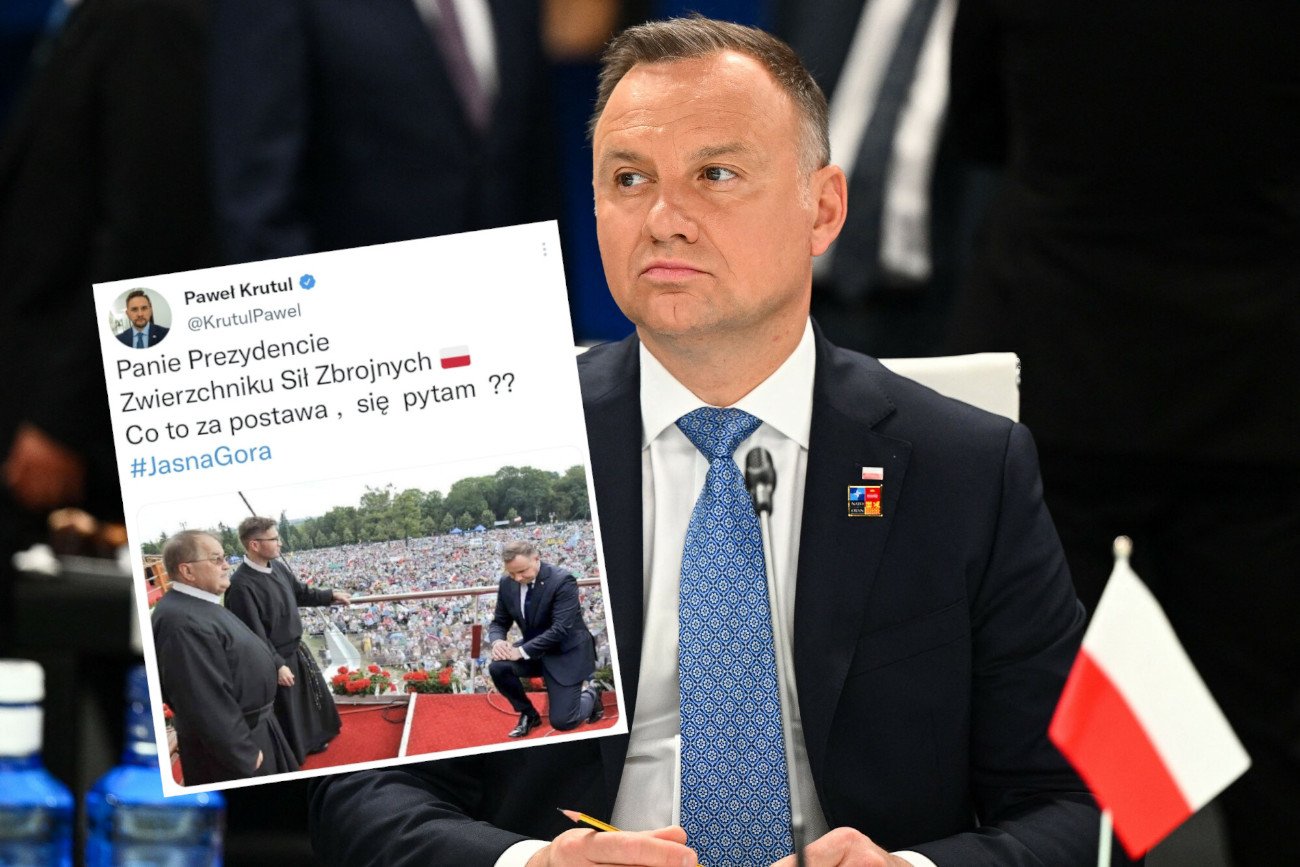 Zdjęcie Andrzeja Dudy klęczącego przed o. Tadeuszem Rydzykiem to fotomontaż