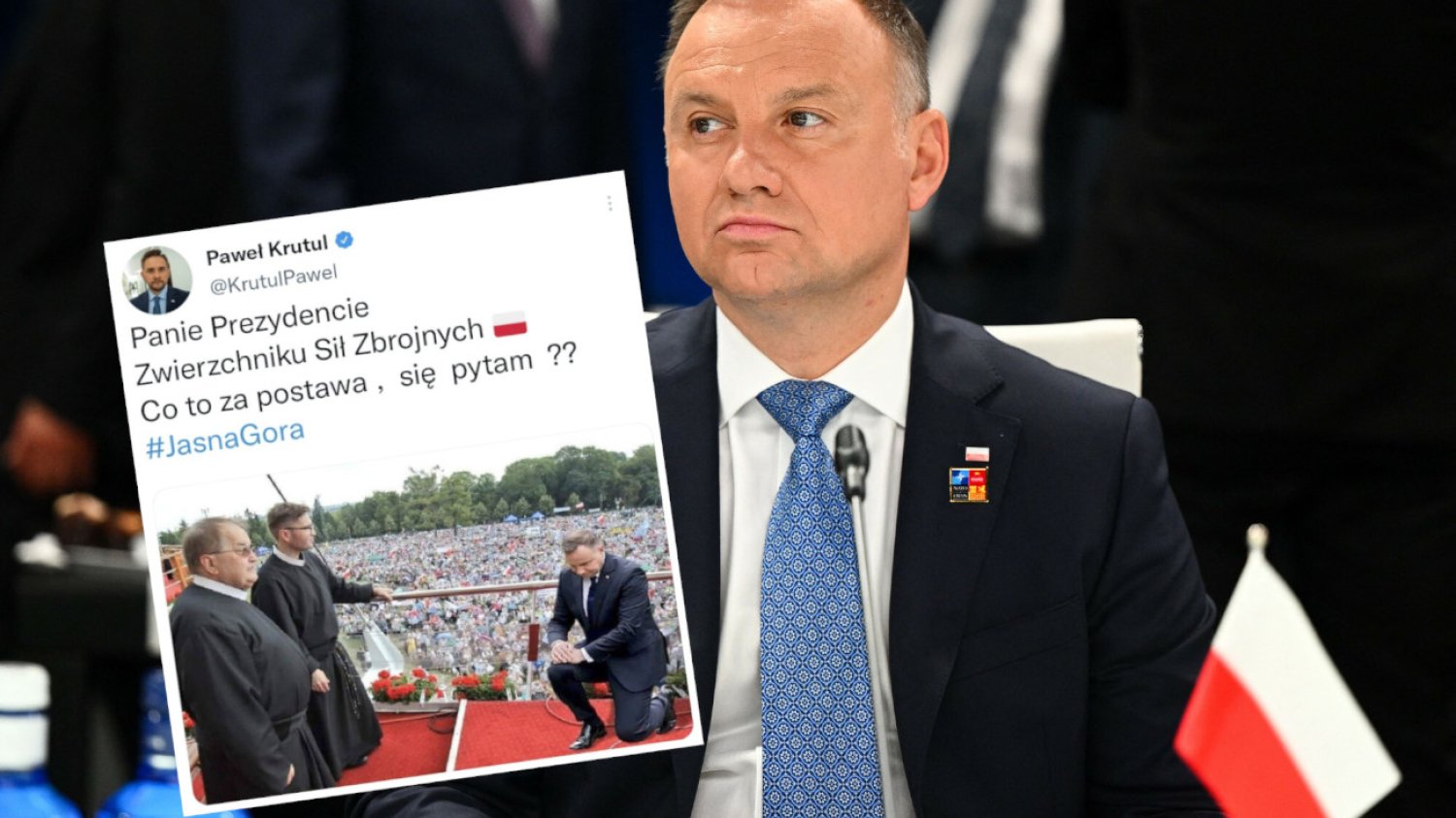 Zdjęcie Andrzeja Dudy klęczącego przed o. Tadeuszem Rydzykiem to fotomontaż