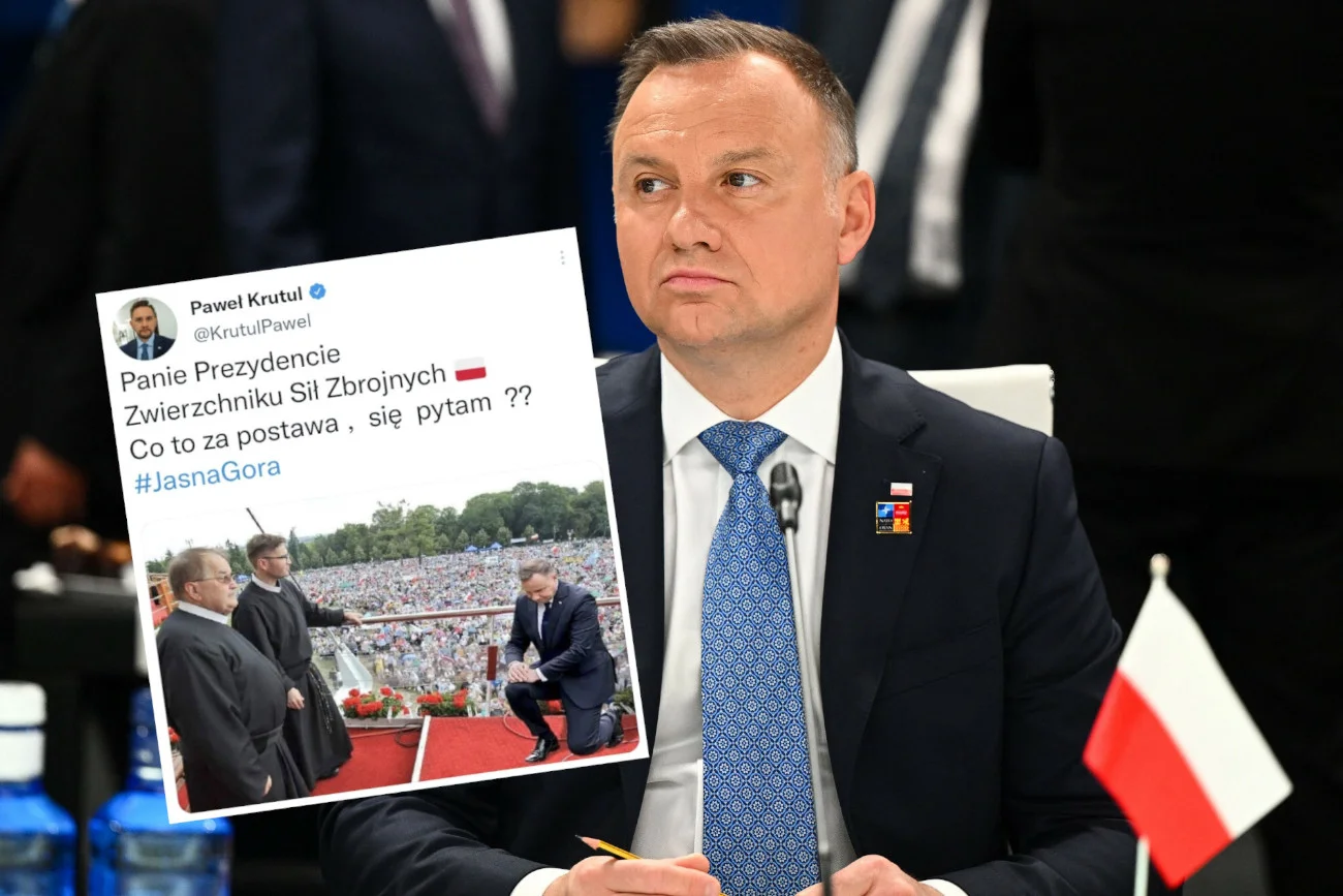 duda klęczy rydzyk Zdjęcie Andrzeja Dudy klęczącego przed o. Tadeuszem Rydzykiem to fotomontaż