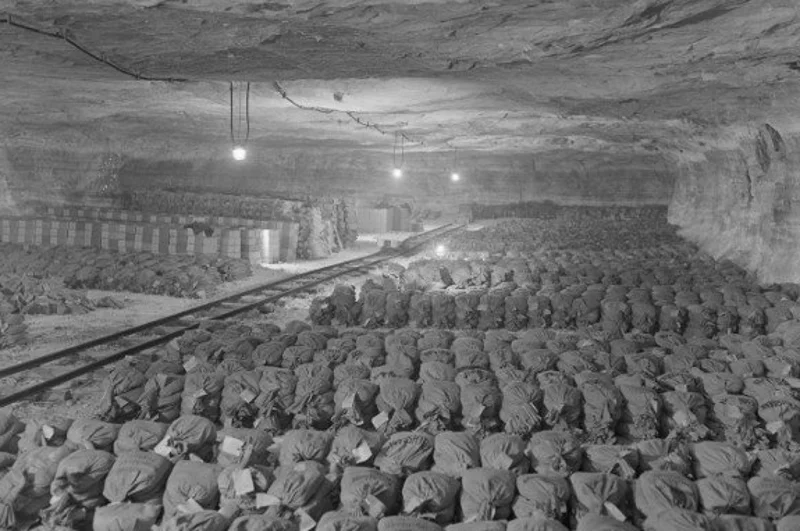 Złoto oraz inne kosztowności, które władze nazistowskich Niemiec ukryły w kopalni soli w Merkers. Zdjęcie wykonane w kwietniu 1945 roku przez Amerykanów.